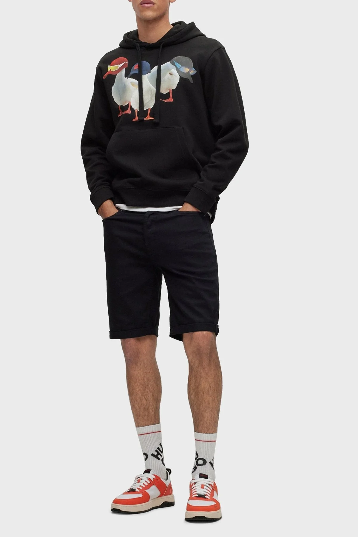 Hugo Baskılı Pamuklu Havlu Kumaştan Kapüşonlu Cepli Relaxed Fit Erkek Sweat 50491828 001 SİYAH - 2