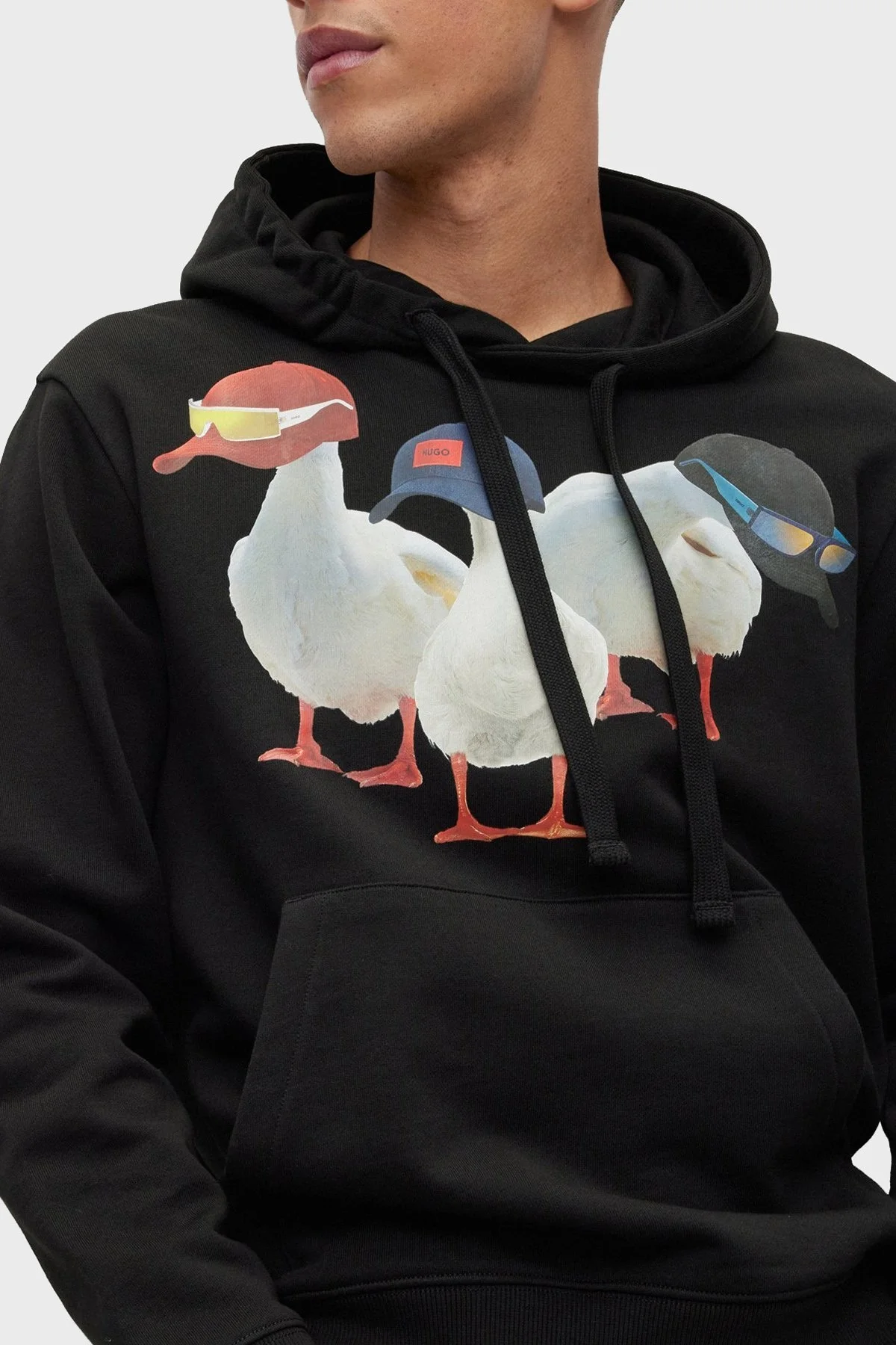 Hugo Baskılı Pamuklu Havlu Kumaştan Kapüşonlu Cepli Relaxed Fit Erkek Sweat 50491828 001 SİYAH - 4
