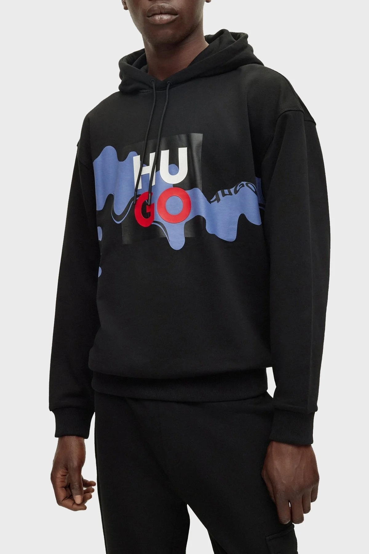 Hugo Baskılı Pamuklu Havlu Kumaştan Kapüşonlu Relaxed Fit Erkek Sweat 50482859 001 SİYAH - 1