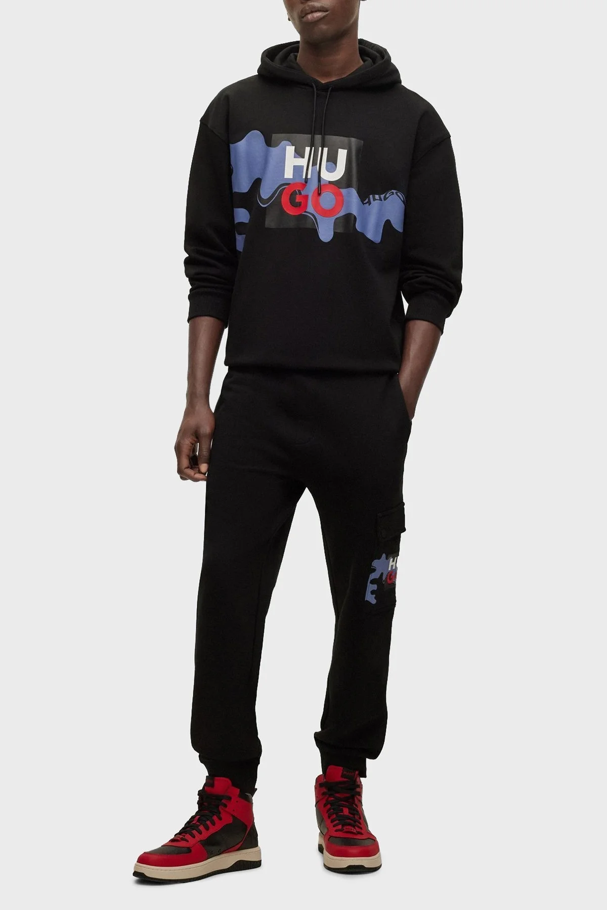 Hugo Baskılı Pamuklu Havlu Kumaştan Kapüşonlu Relaxed Fit Erkek Sweat 50482859 001 SİYAH - 2