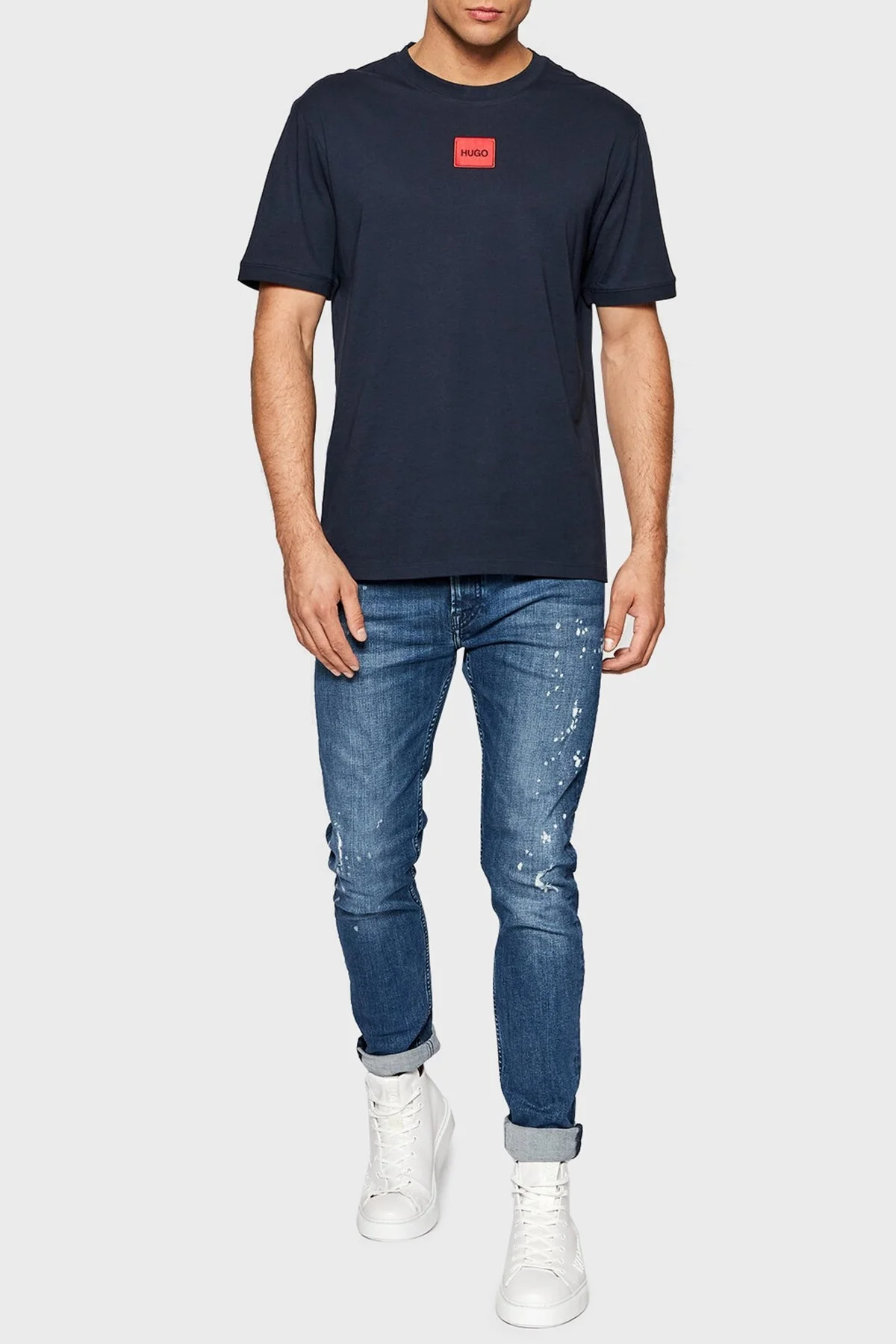 Hugo Baskılı Regular Fit Bisiklet Yaka % 100 Pamuk Erkek T Shirt 50447978 405 LACİVERT - 2