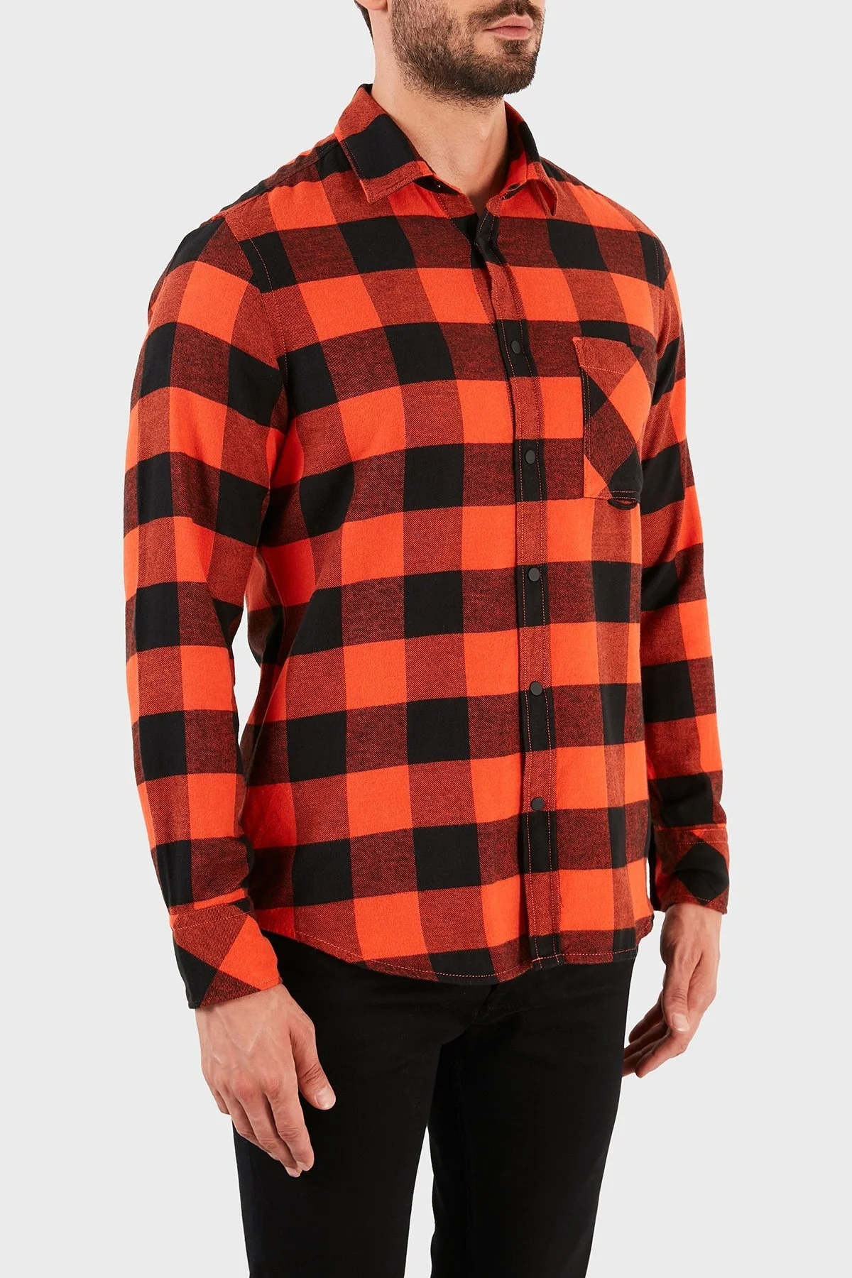 Hugo Boss Ekoseli Cepli % 100 Pamuk Regular Fit Erkek Gömlek 50457778 821 SİYAH-KIRMIZI - 4