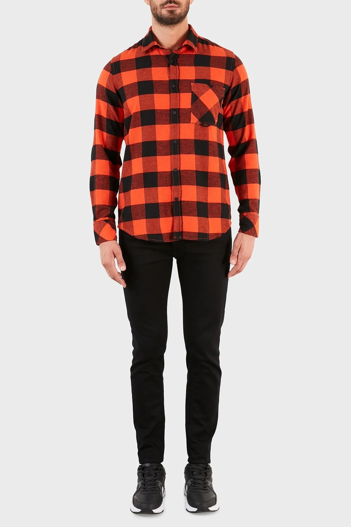 Hugo Boss Ekoseli Cepli % 100 Pamuk Regular Fit Erkek Gömlek 50457778 821 SİYAH-KIRMIZI - 5