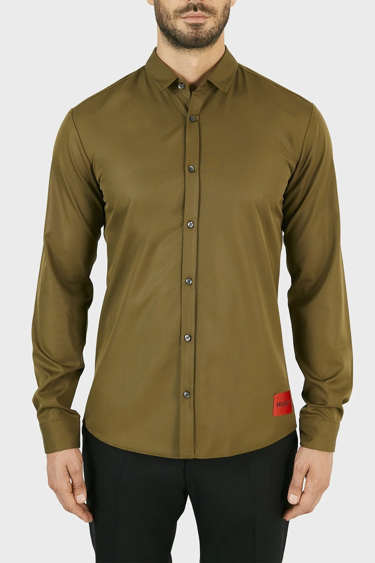 Hugo Boss Extra Slim Fit % 100 Pamuk Erkek Gömlek 50450179 355 HAKİ - 1