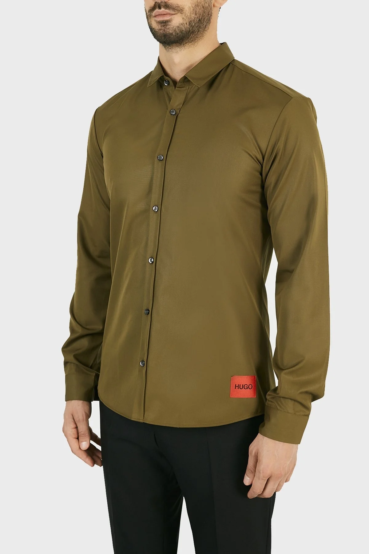 Hugo Boss Extra Slim Fit % 100 Pamuk Erkek Gömlek 50450179 355 HAKİ - 3