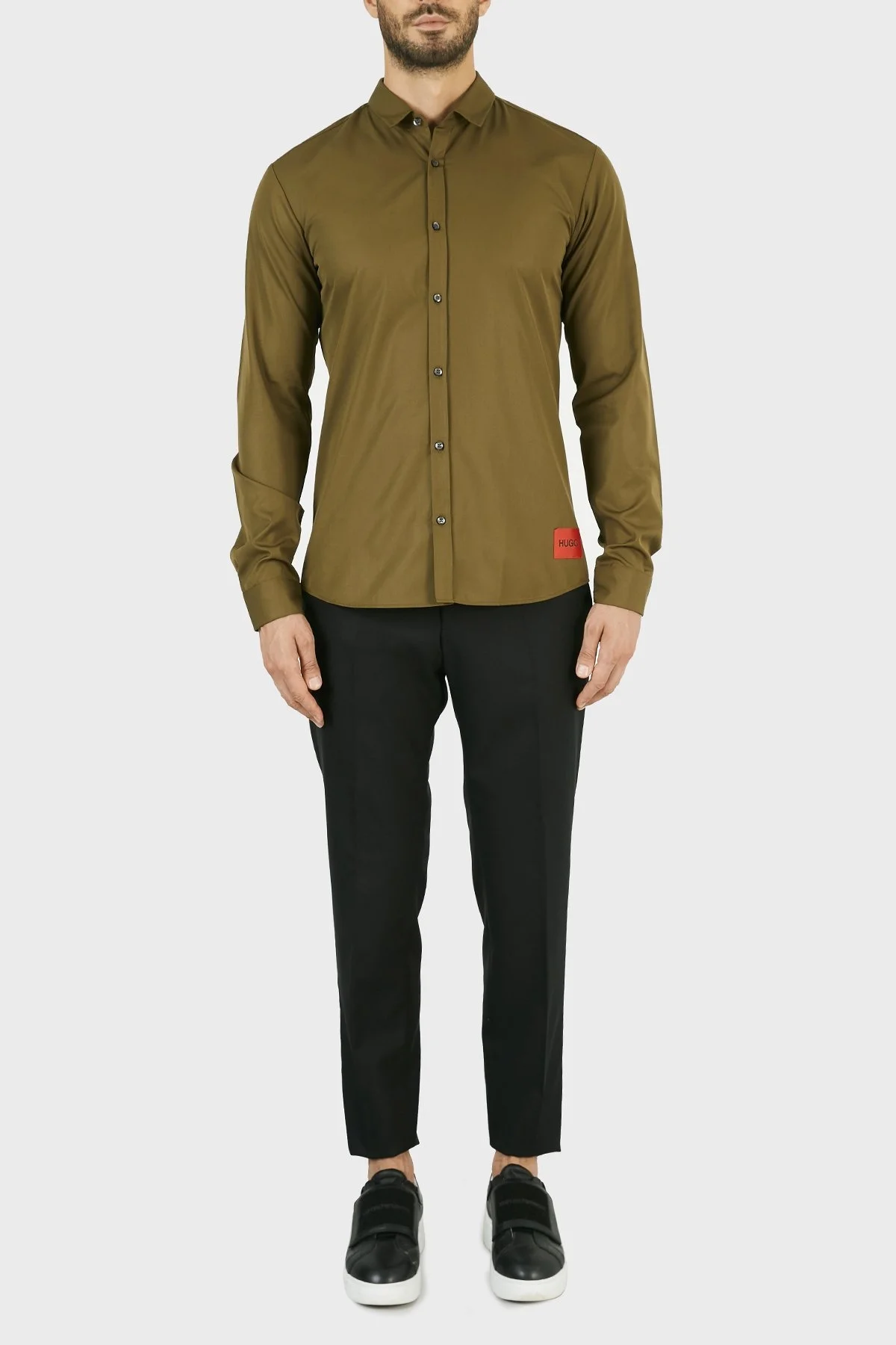 Hugo Boss Extra Slim Fit % 100 Pamuk Erkek Gömlek 50450179 355 HAKİ - 5