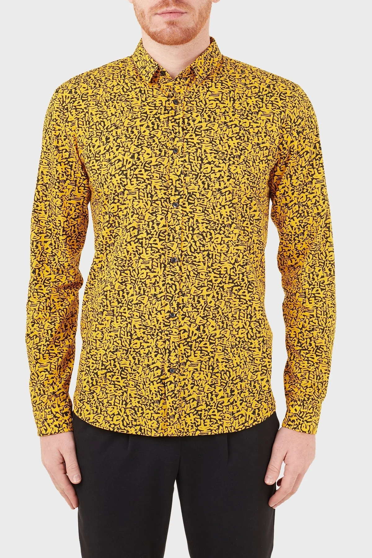 Hugo Boss Extra Slim Fit Baskılı % 100 Pamuk Erkek Gömlek 50449731 826 SARI - 1