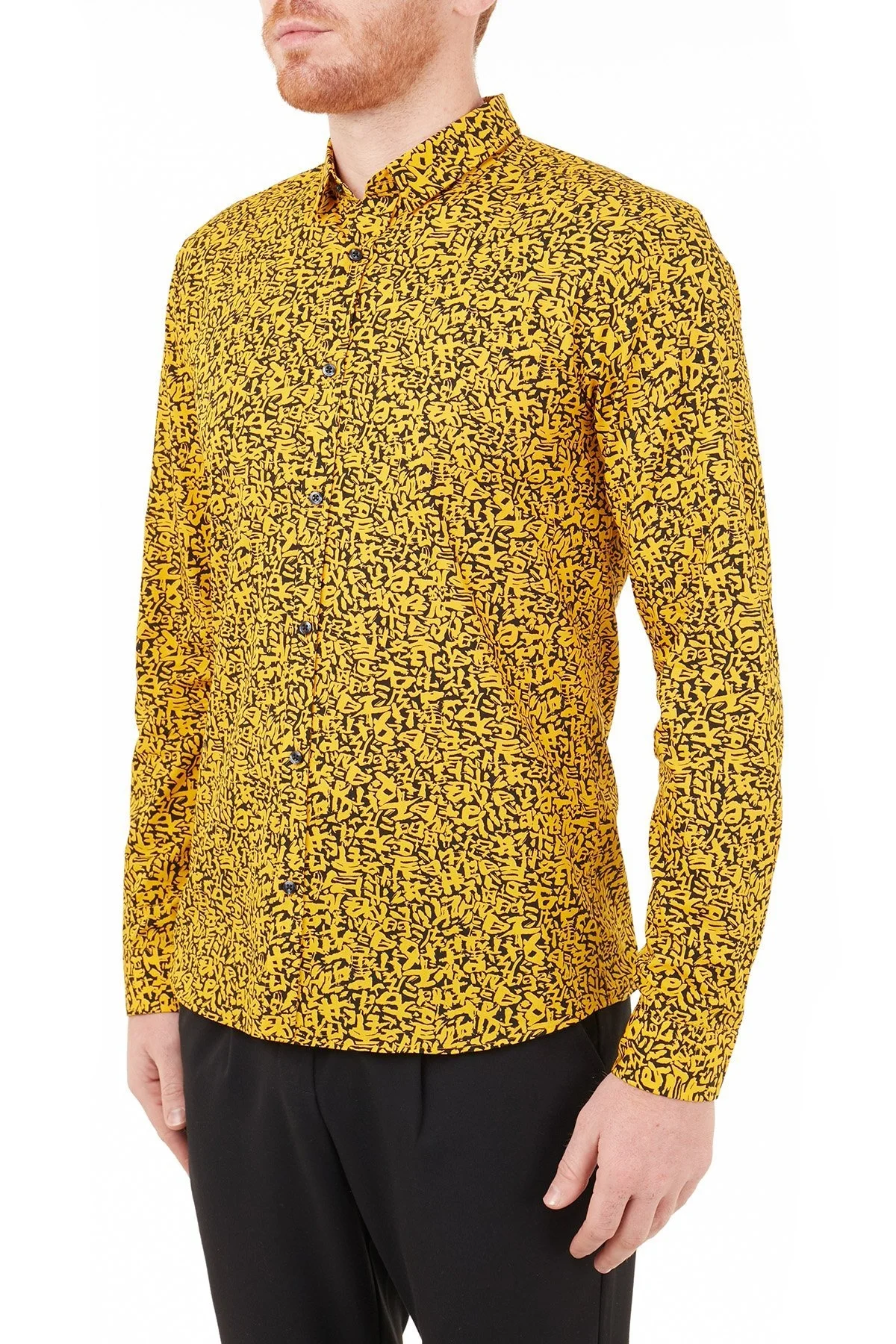 Hugo Boss Extra Slim Fit Baskılı % 100 Pamuk Erkek Gömlek 50449731 826 SARI - 3