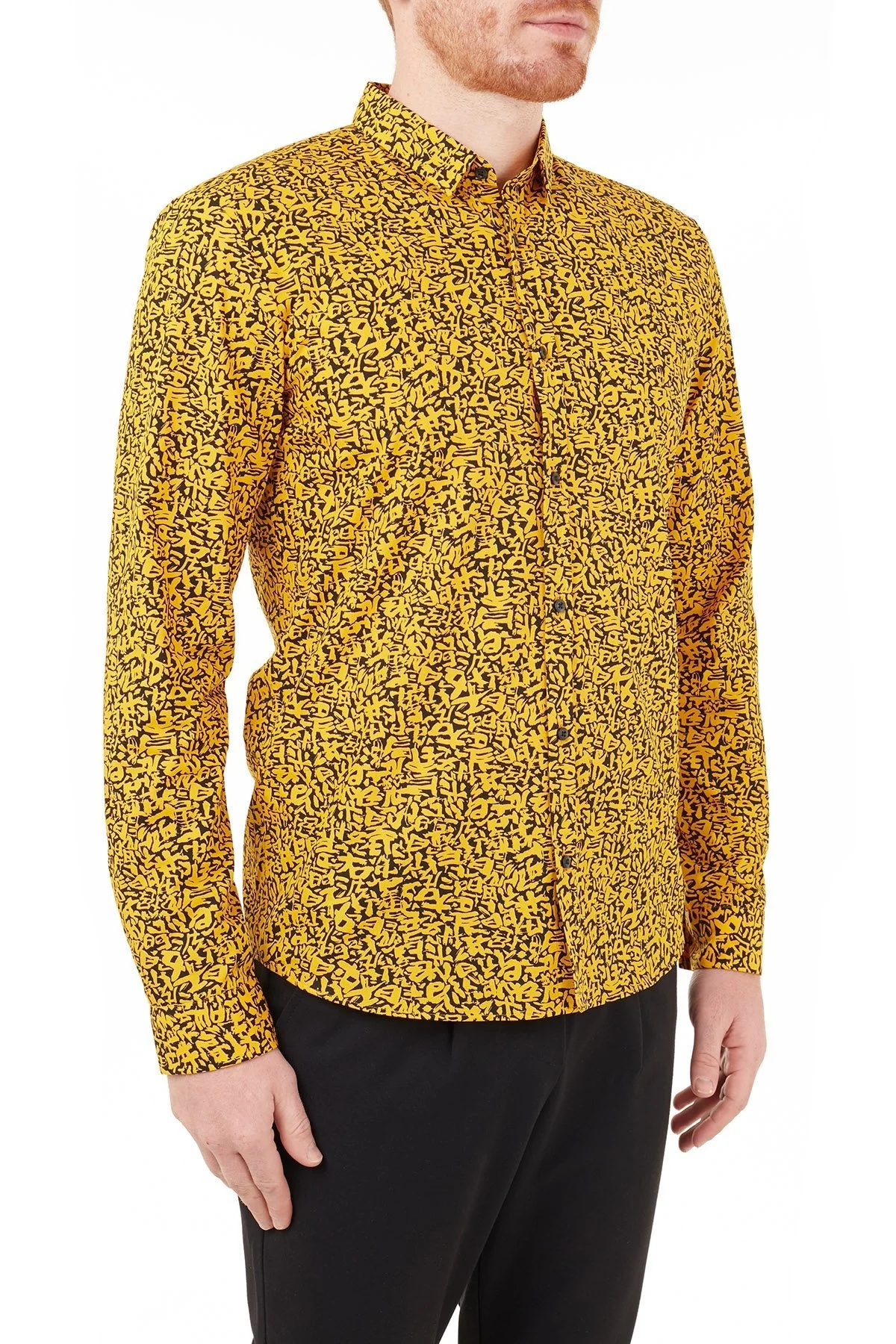 Hugo Boss Extra Slim Fit Baskılı % 100 Pamuk Erkek Gömlek 50449731 826 SARI - 4