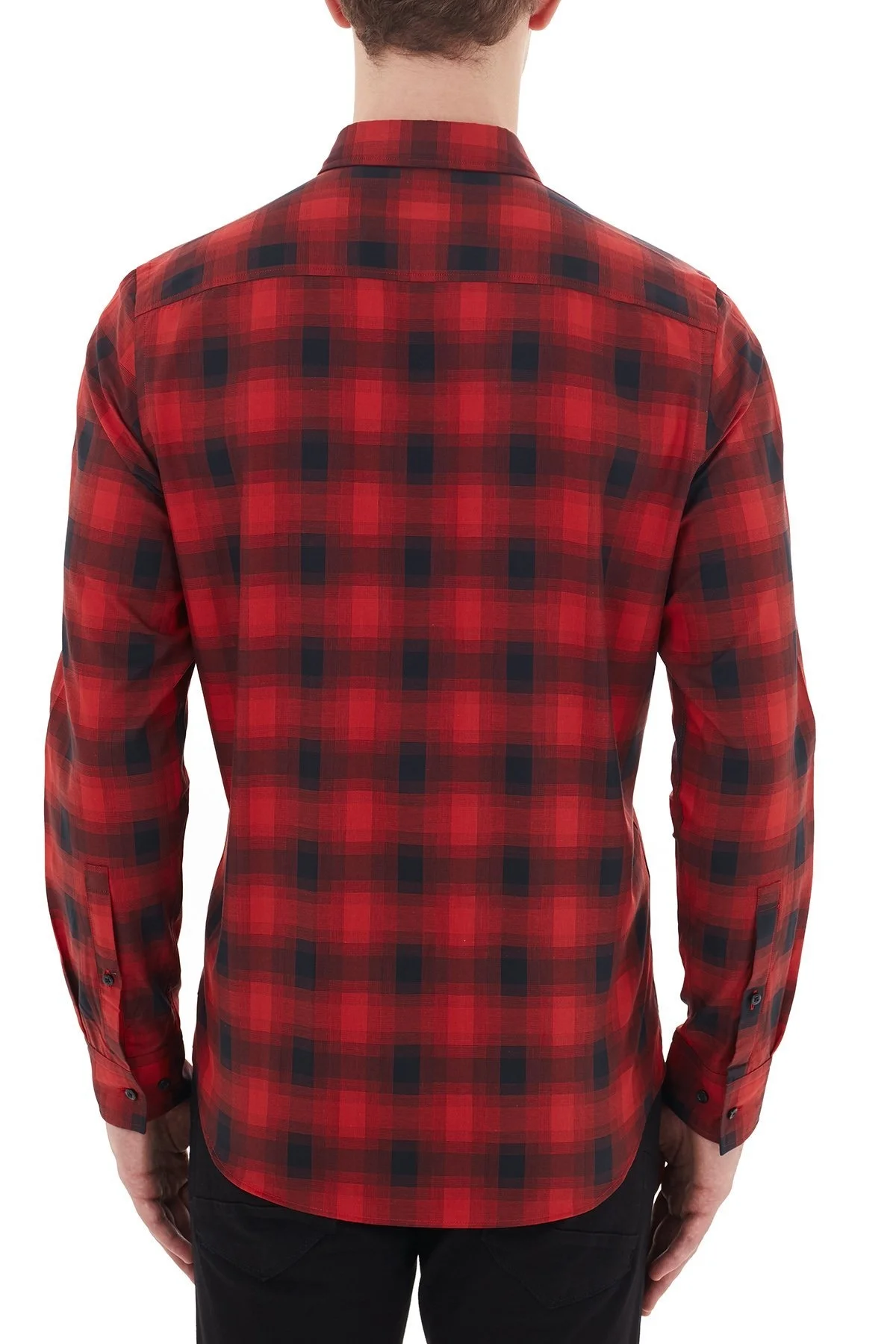 Hugo Boss Kareli Düz Yaka % 100 Pamuk Erkek Gömlek 50438113 693 KIRMIZI - 2