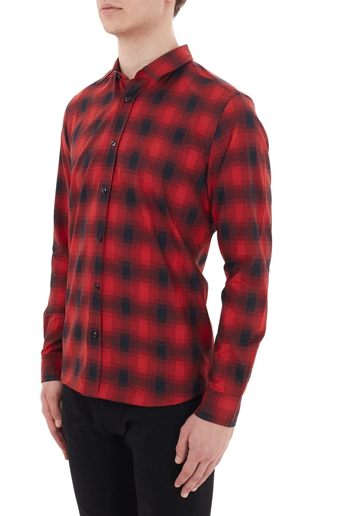 Hugo Boss Kareli Düz Yaka % 100 Pamuk Erkek Gömlek 50438113 693 KIRMIZI - 4