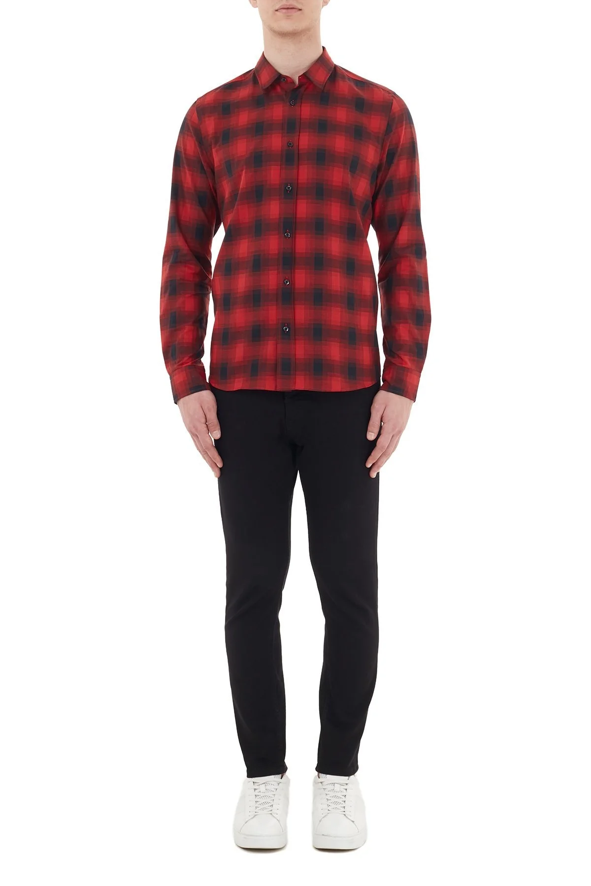 Hugo Boss Kareli Düz Yaka % 100 Pamuk Erkek Gömlek 50438113 693 KIRMIZI - 5