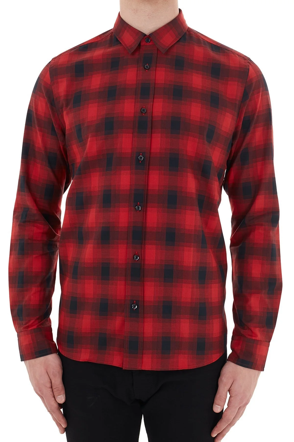 Hugo Boss Kareli Düz Yaka % 100 Pamuk Erkek Gömlek 50438113 693 KIRMIZI - 6