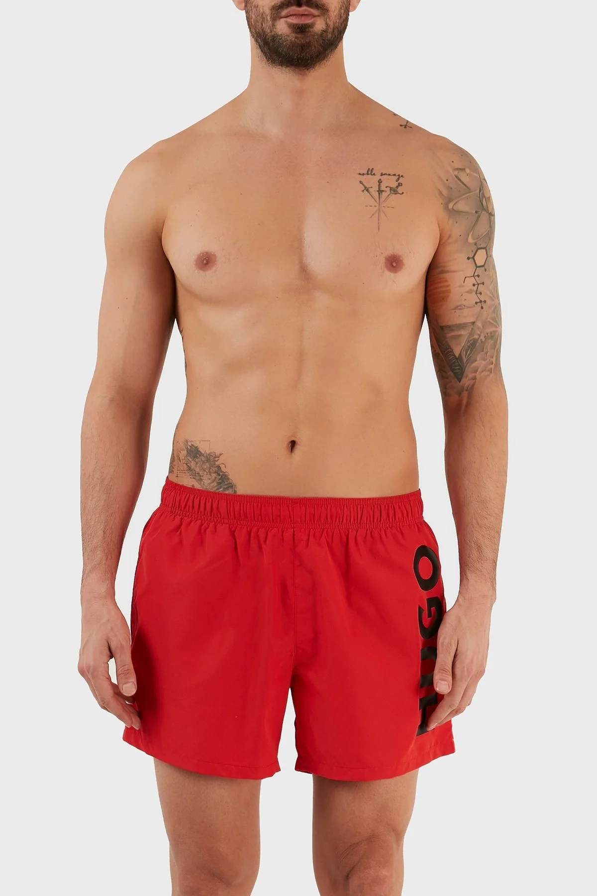 Hugo Boss Logolu Deniz Şort Belden Bağlamalı Erkek Mayo Short 9985000 KIRMIZI - 1