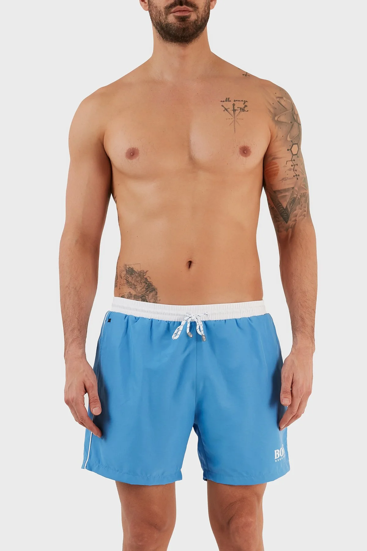 Hugo Boss Logolu Deniz Şort Belden Bağlamalı Erkek Mayo Short 9985001 MAVİ - 1