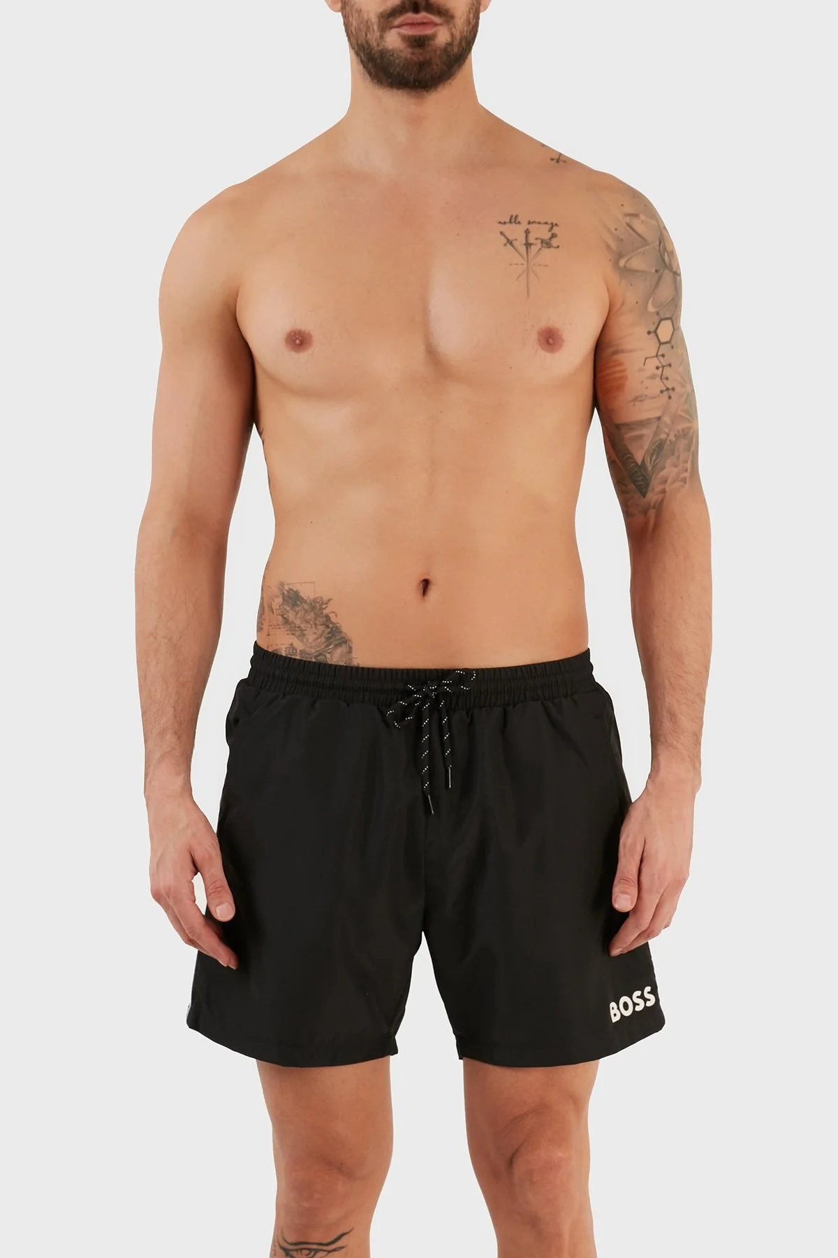 Hugo Boss Logolu Deniz Şort Belden Bağlamalı Erkek Mayo Short 9985002 SİYAH - 1