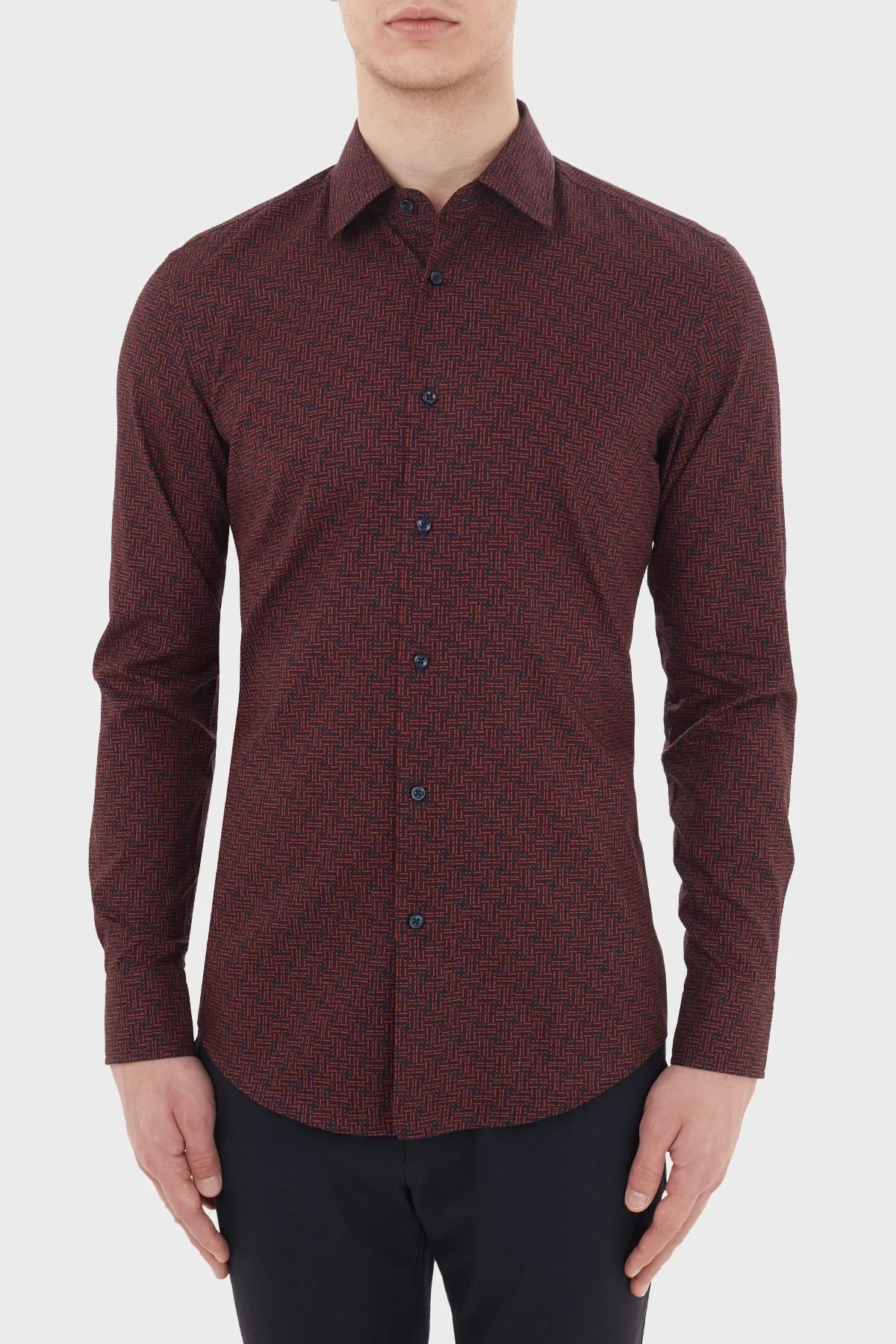 Hugo Boss Slim Fit Düz Yaka % 100 Pamuk Erkek Gömlek 50439492 844 KIRMIZI - 1