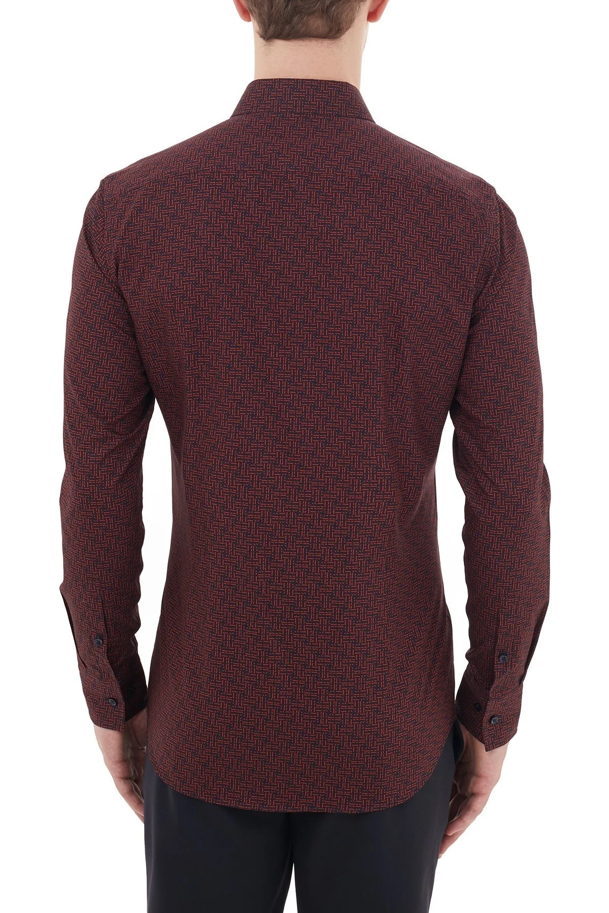 Hugo Boss Slim Fit Düz Yaka % 100 Pamuk Erkek Gömlek 50439492 844 KIRMIZI - 2