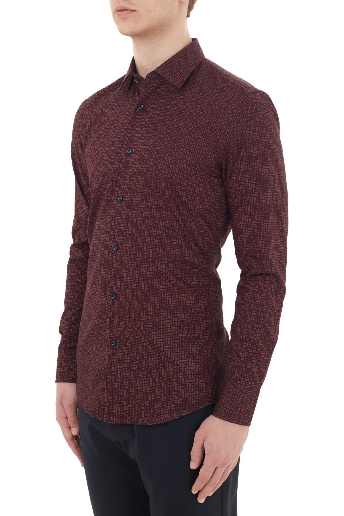 Hugo Boss Slim Fit Düz Yaka % 100 Pamuk Erkek Gömlek 50439492 844 KIRMIZI - 3