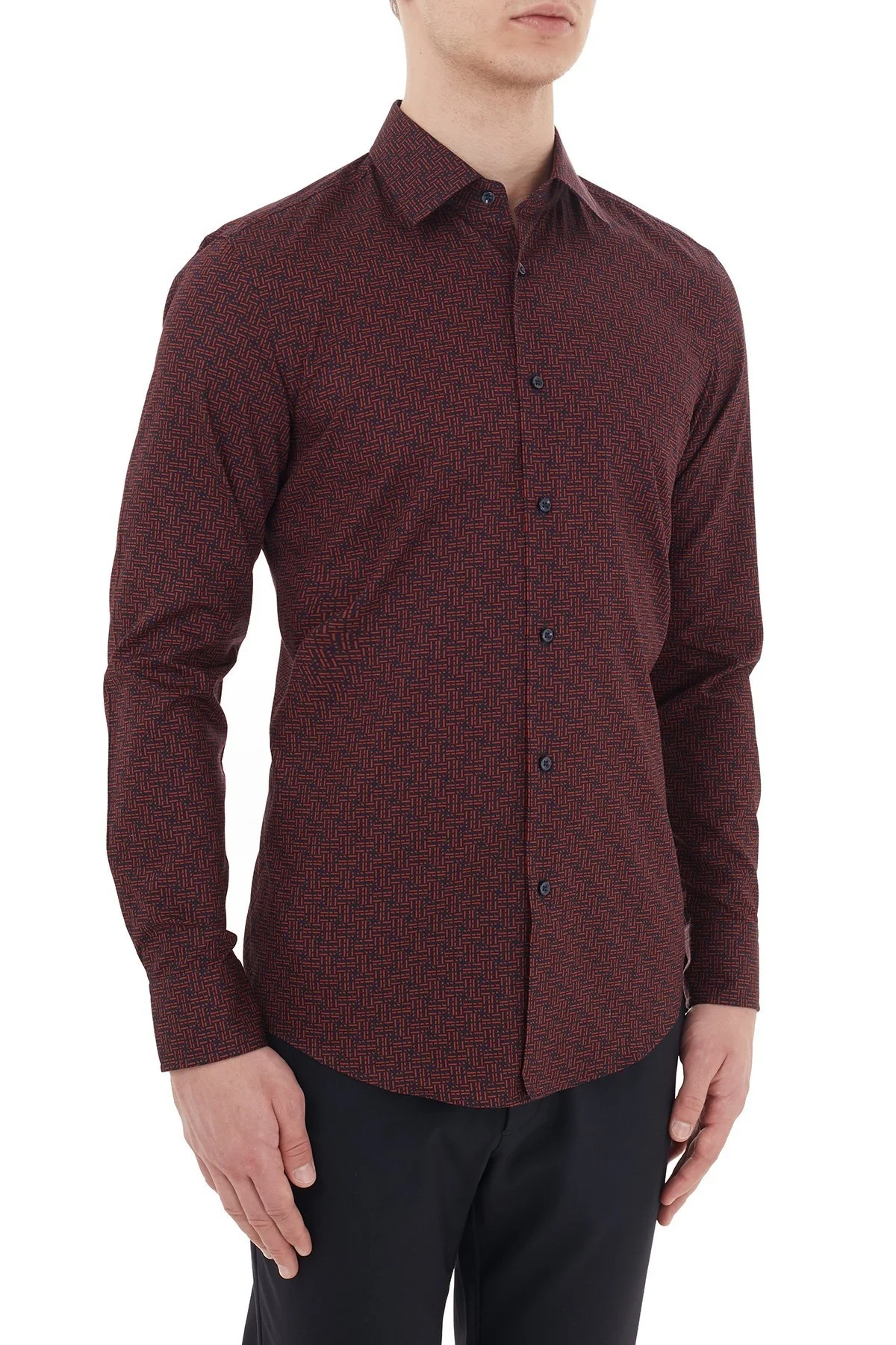 Hugo Boss Slim Fit Düz Yaka % 100 Pamuk Erkek Gömlek 50439492 844 KIRMIZI - 4