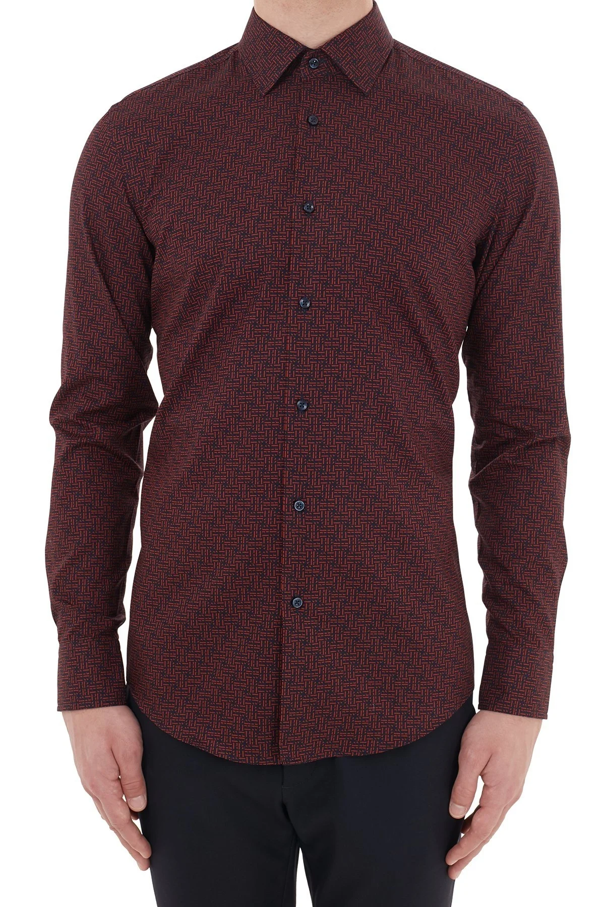 Hugo Boss Slim Fit Düz Yaka % 100 Pamuk Erkek Gömlek 50439492 844 KIRMIZI - 6