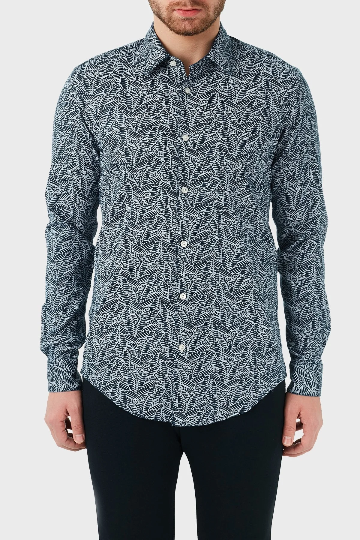 Hugo Boss Slim Fit Uzun Kollu Keten Erkek Gömlek 50450806 403 LACİVERT - 1