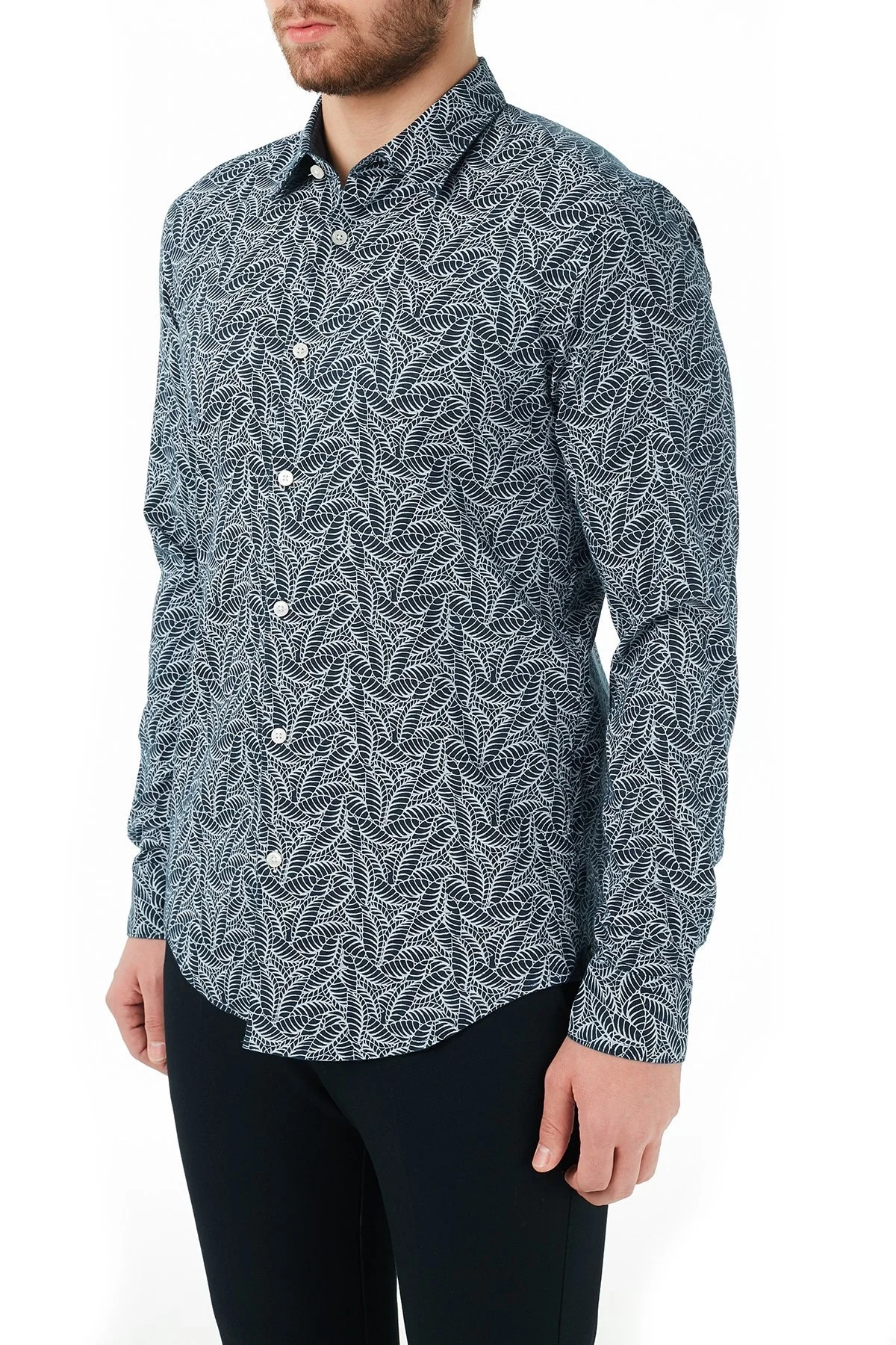 Hugo Boss Slim Fit Uzun Kollu Keten Erkek Gömlek 50450806 403 LACİVERT - 3