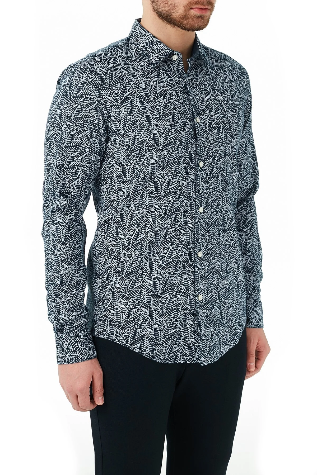 Hugo Boss Slim Fit Uzun Kollu Keten Erkek Gömlek 50450806 403 LACİVERT - 4