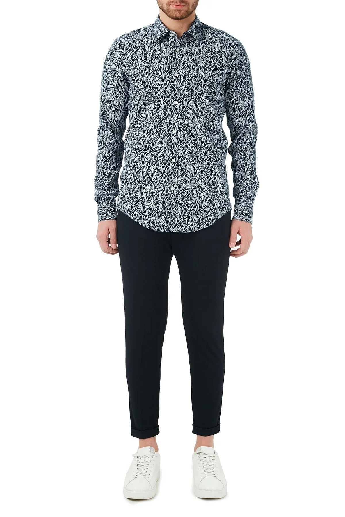 Hugo Boss Slim Fit Uzun Kollu Keten Erkek Gömlek 50450806 403 LACİVERT - 5