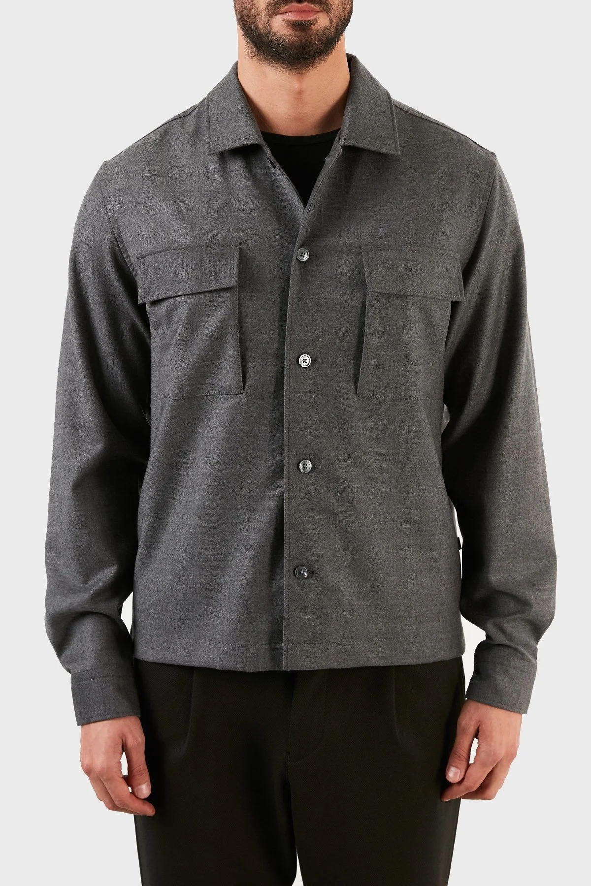 Hugo Boss Yünlü Çift Cepli Kışlık Erkek Gömlek 50458516 030 GRİ - 1