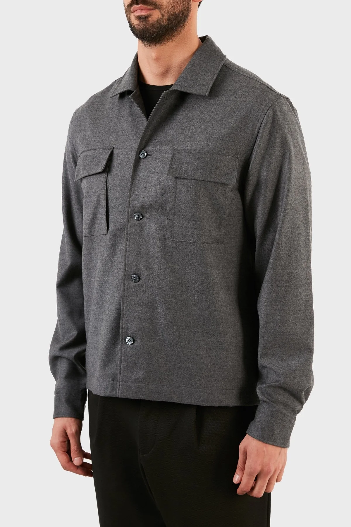 Hugo Boss Yünlü Çift Cepli Kışlık Erkek Gömlek 50458516 030 GRİ - 2