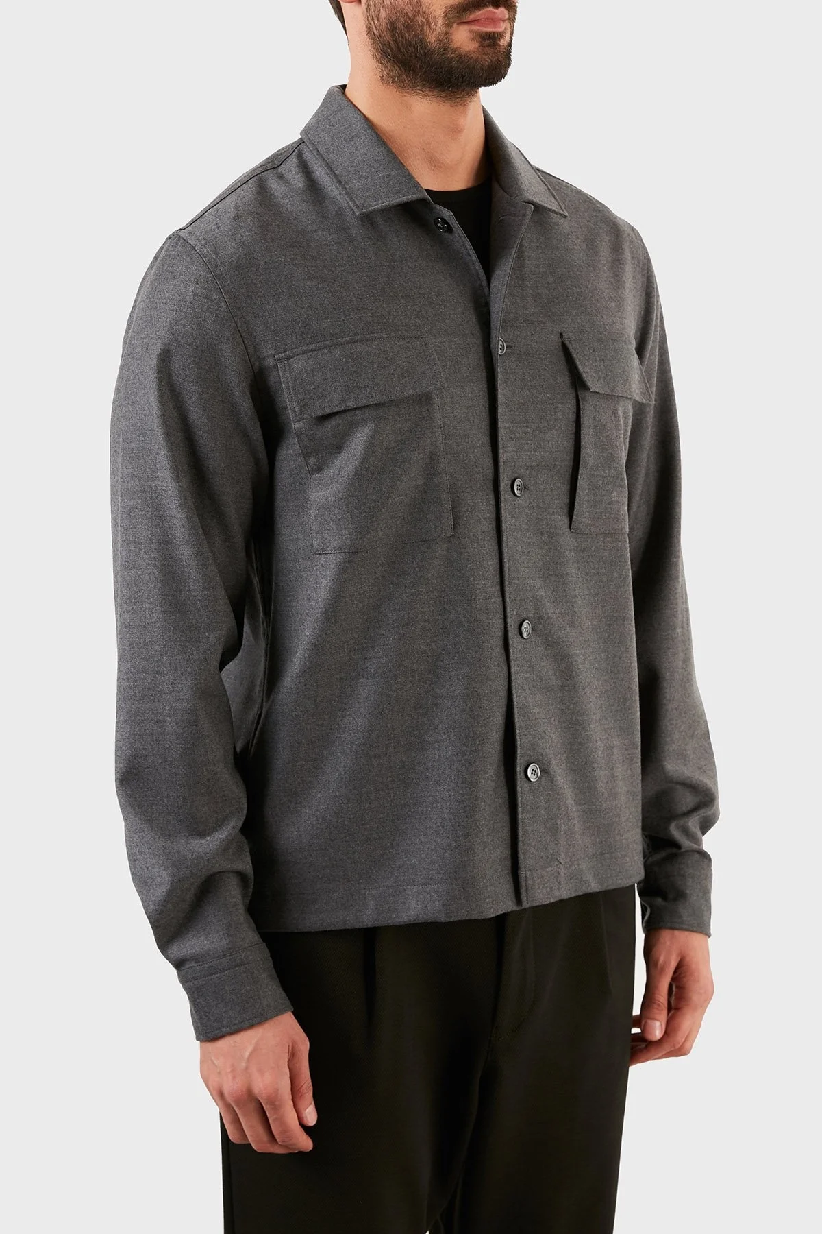 Hugo Boss Yünlü Çift Cepli Kışlık Erkek Gömlek 50458516 030 GRİ - 3