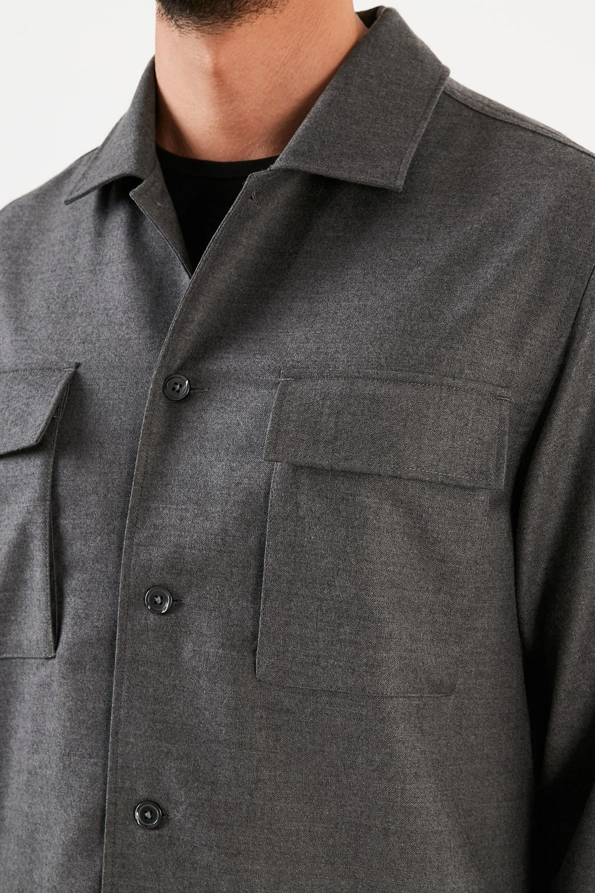 Hugo Boss Yünlü Çift Cepli Kışlık Erkek Gömlek 50458516 030 GRİ - 6