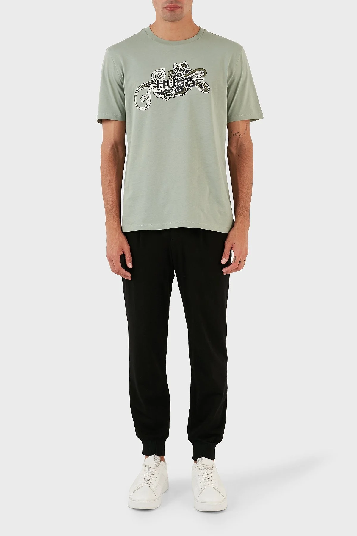 Hugo Desenli % 100 Pamuk Regular Fit Bisiklet Yaka Jarse Erkek T Shirt 50493021 330 AÇIK YEŞİL - 5