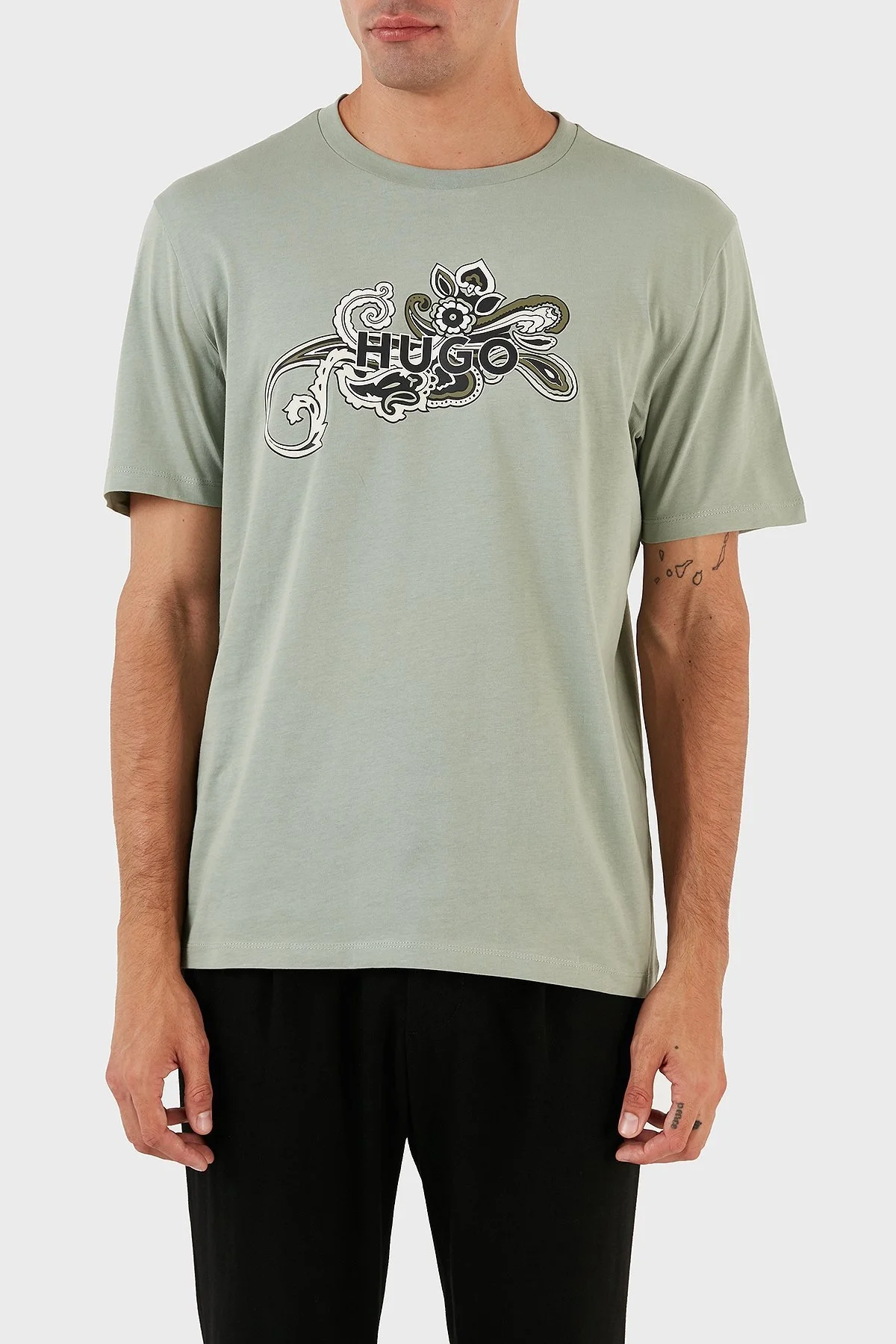 Hugo Desenli % 100 Pamuk Regular Fit Bisiklet Yaka Jarse Erkek T Shirt 50493021 330 AÇIK YEŞİL - 6