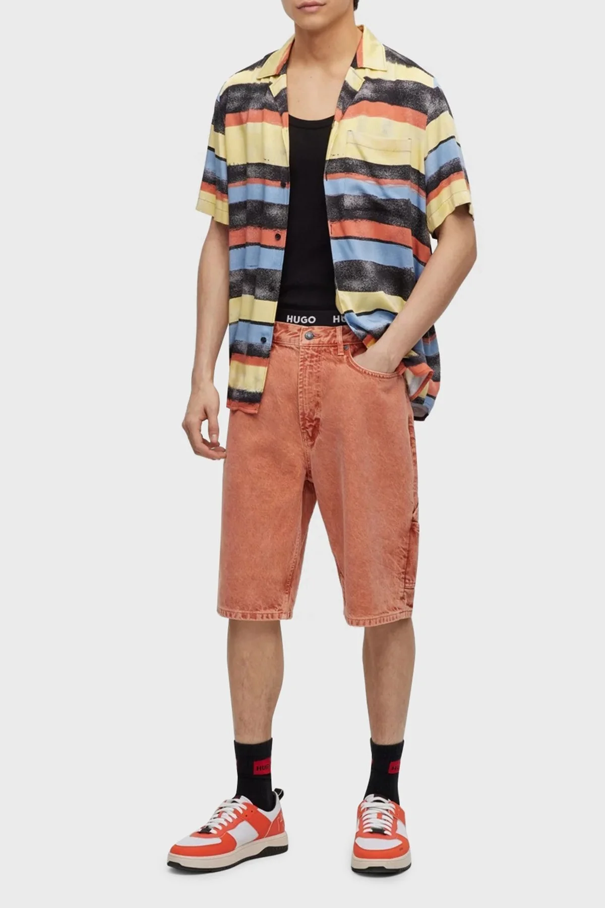 Hugo Desenli Apaş Yaka Relaxed Fit Erkek Gömlek 50490675 971 MAVİ-SARI - 10