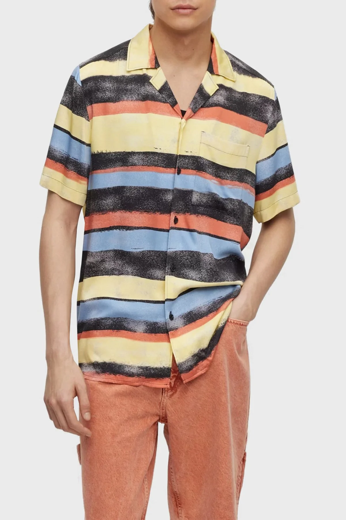 Hugo Desenli Apaş Yaka Relaxed Fit Erkek Gömlek 50490675 971 MAVİ-SARI - 1