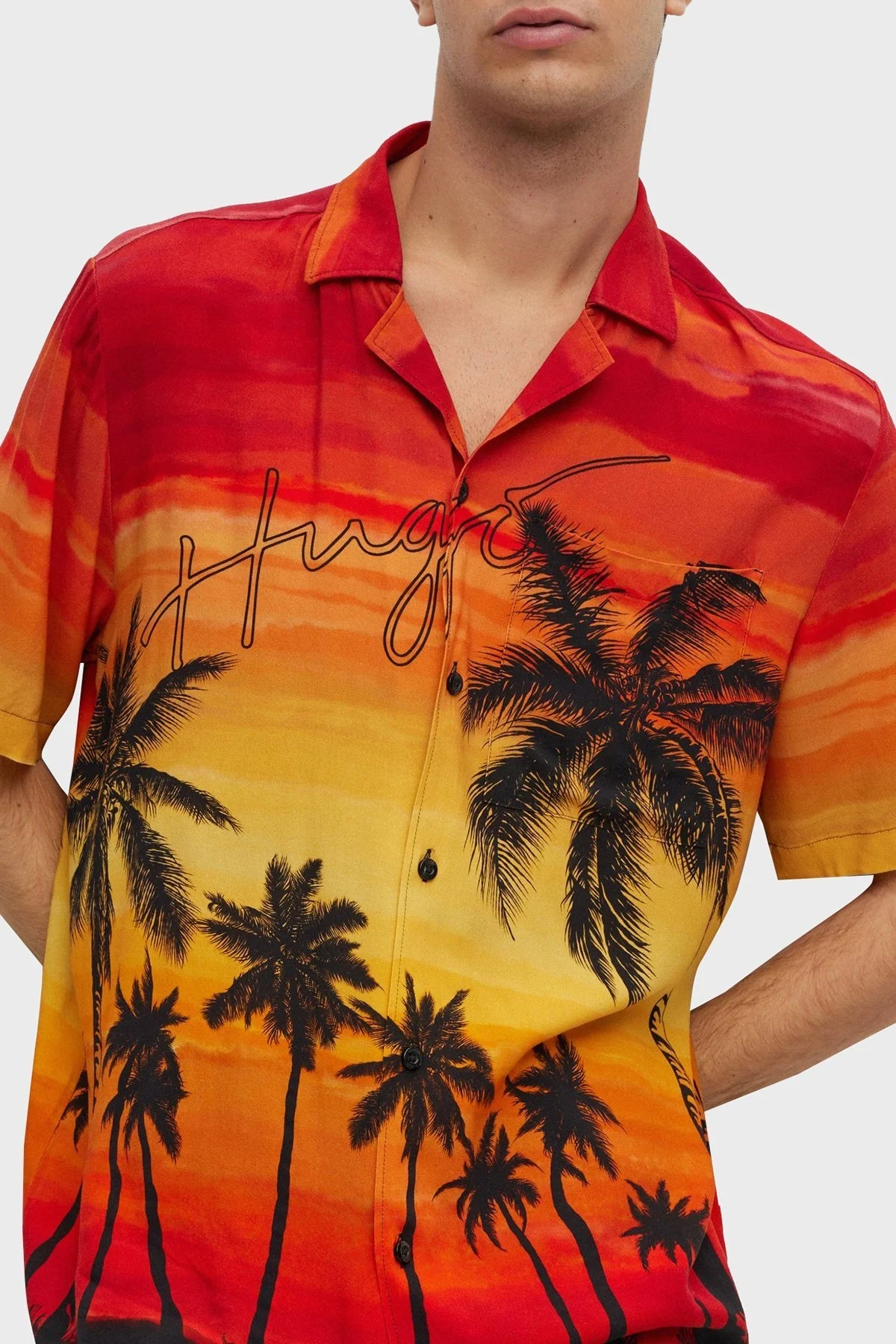 Hugo Desenli Apaş Yaka Relaxed Fit Erkek Gömlek 50490693 970 TURUNCU - 10