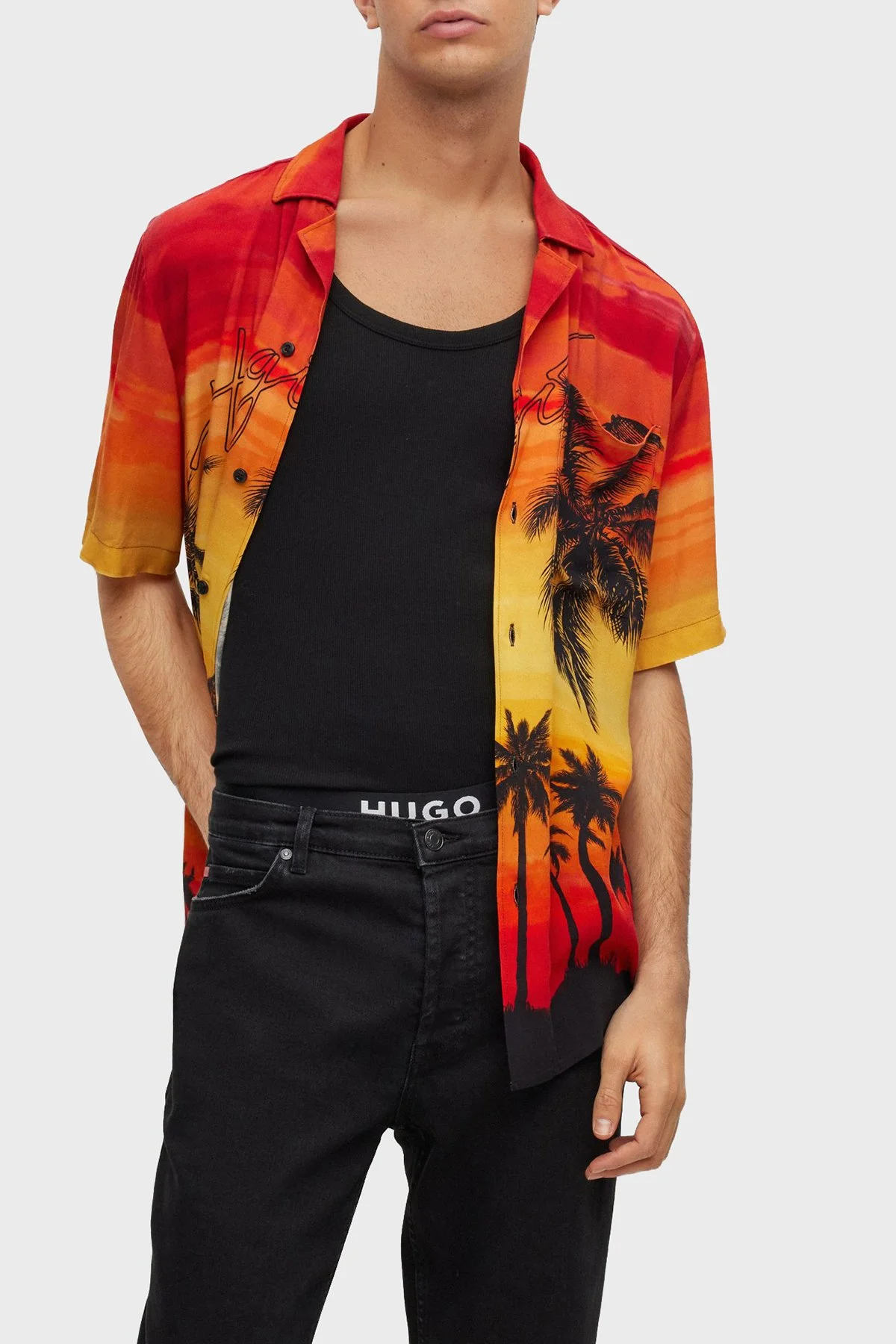 Hugo Desenli Apaş Yaka Relaxed Fit Erkek Gömlek 50490693 970 TURUNCU - 1