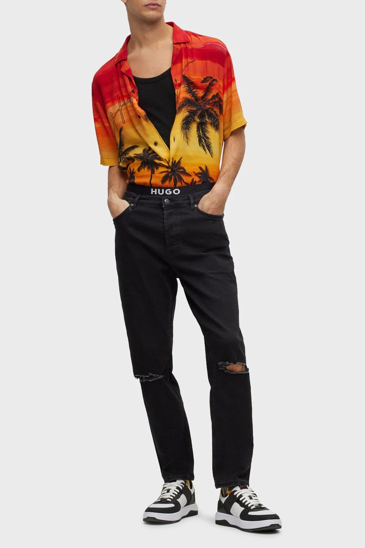 Hugo Desenli Apaş Yaka Relaxed Fit Erkek Gömlek 50490693 970 TURUNCU - 3