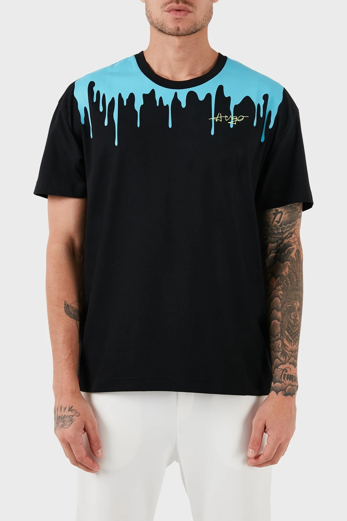 Hugo Desenli Bisiklet Yaka Pamuklu Slim Fit Erkek T Shirt 50515212 004 SİYAH - 1