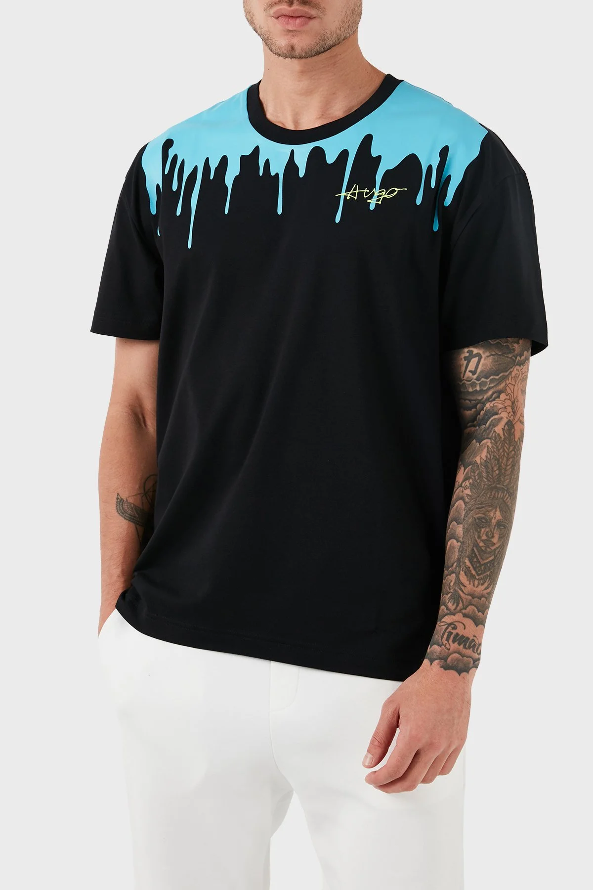 Hugo Desenli Bisiklet Yaka Pamuklu Slim Fit Erkek T Shirt 50515212 004 SİYAH - 2