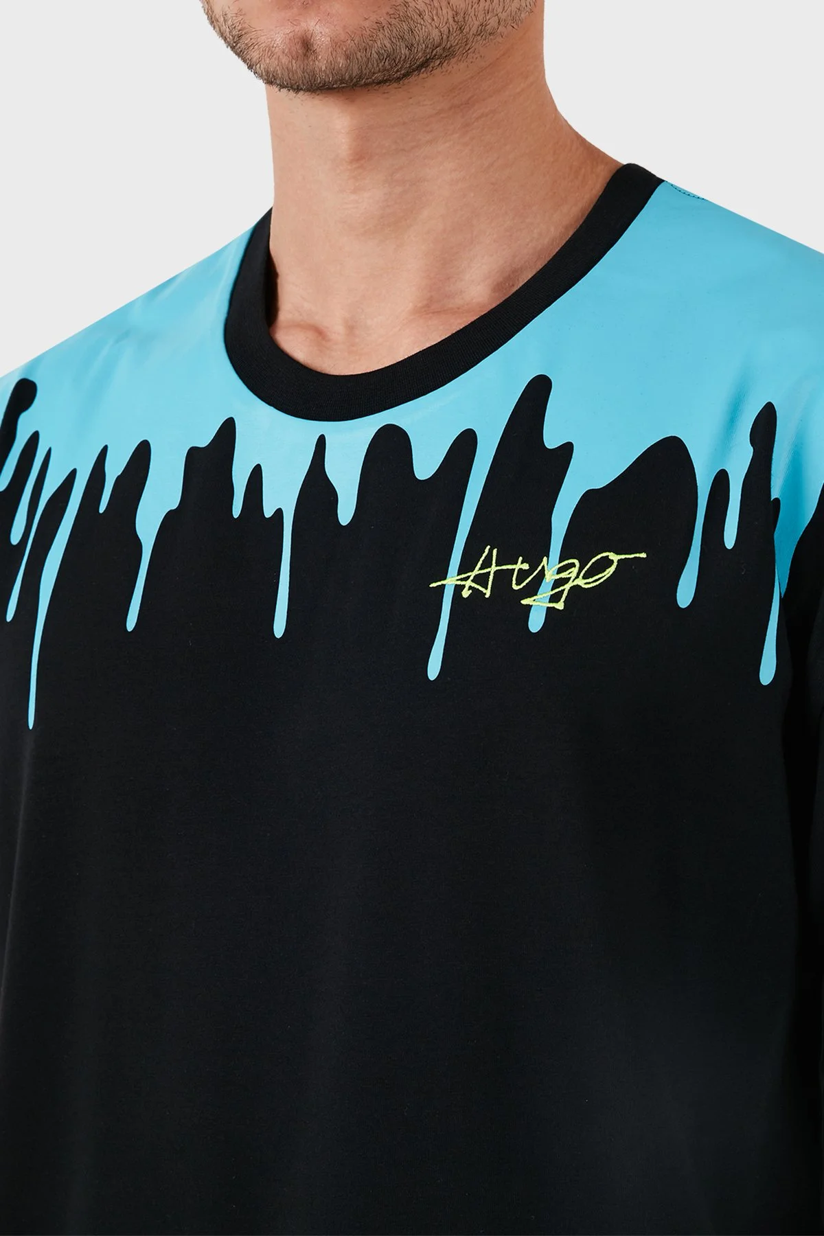 Hugo Desenli Bisiklet Yaka Pamuklu Slim Fit Erkek T Shirt 50515212 004 SİYAH - 4