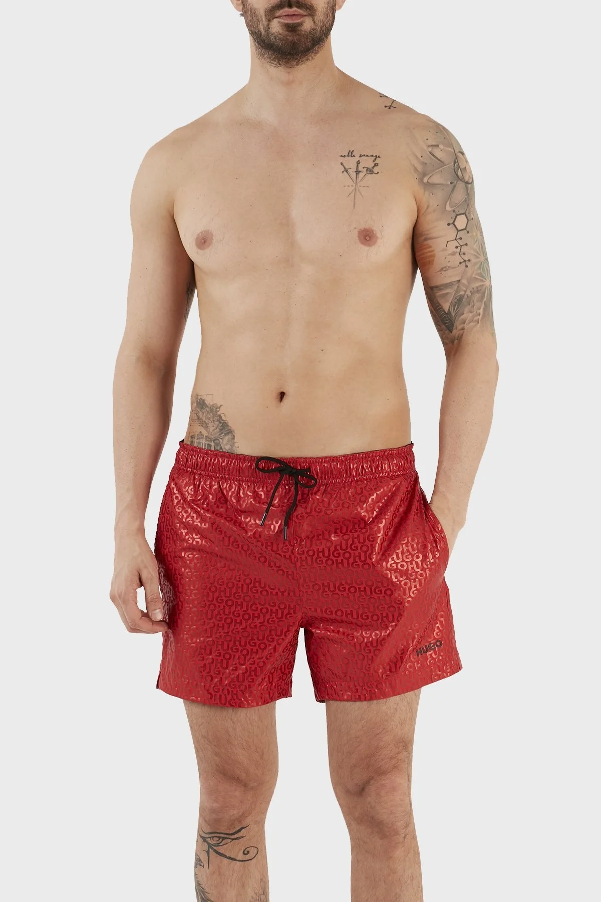 Hugo Desenli Deniz Şortu Çabuk Kuruyan Erkek Mayo Short 50484365 693 KIRMIZI - 1