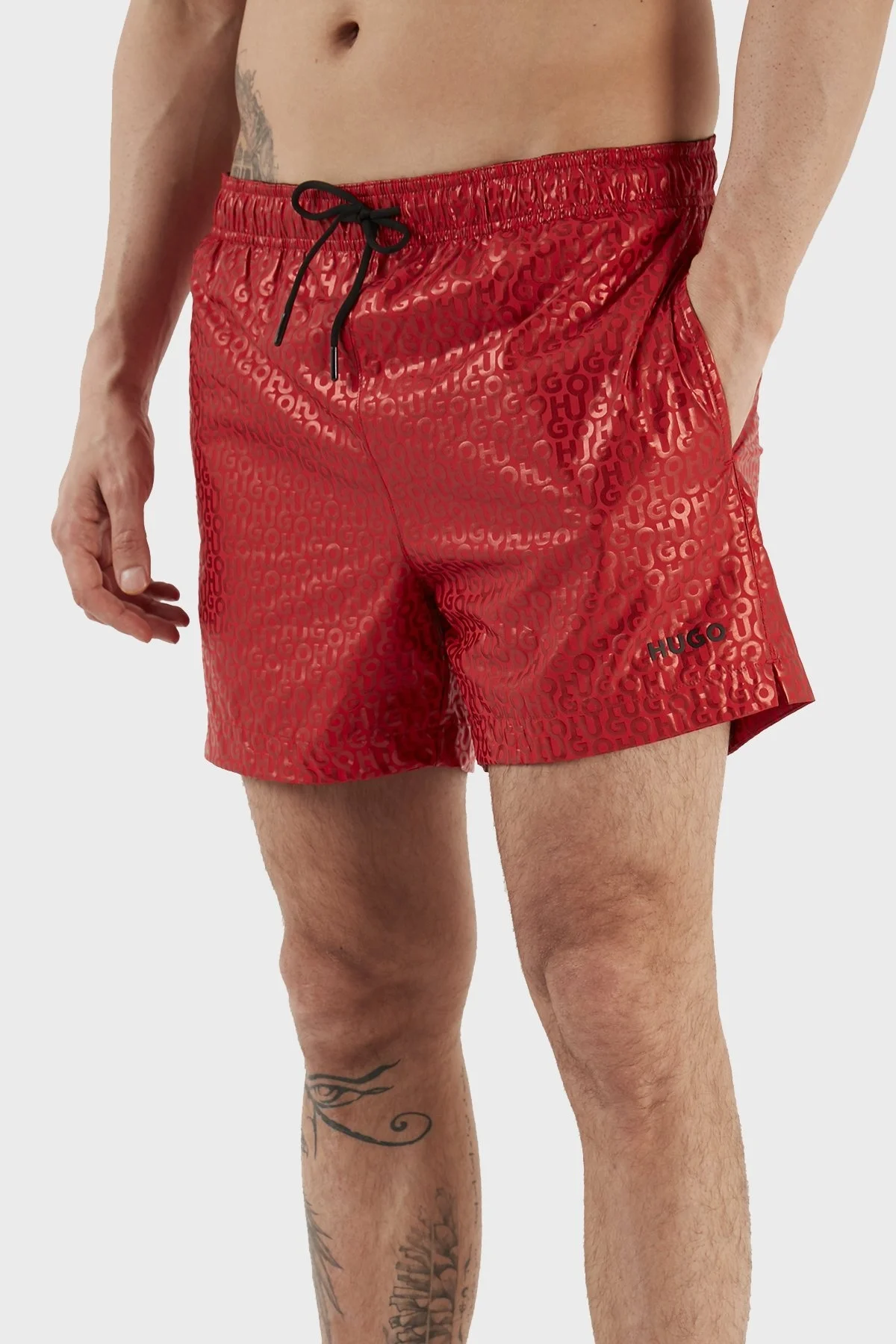 Hugo Desenli Deniz Şortu Çabuk Kuruyan Erkek Mayo Short 50484365 693 KIRMIZI - 3