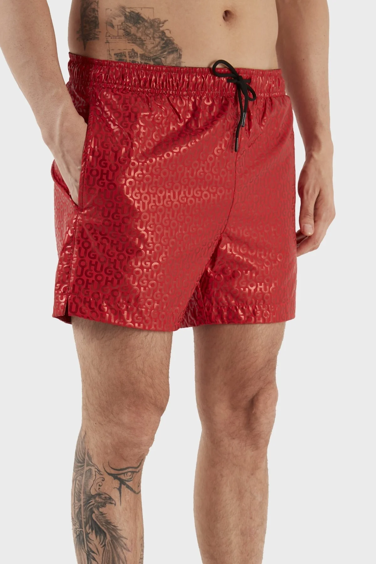 Hugo Desenli Deniz Şortu Çabuk Kuruyan Erkek Mayo Short 50484365 693 KIRMIZI - 4