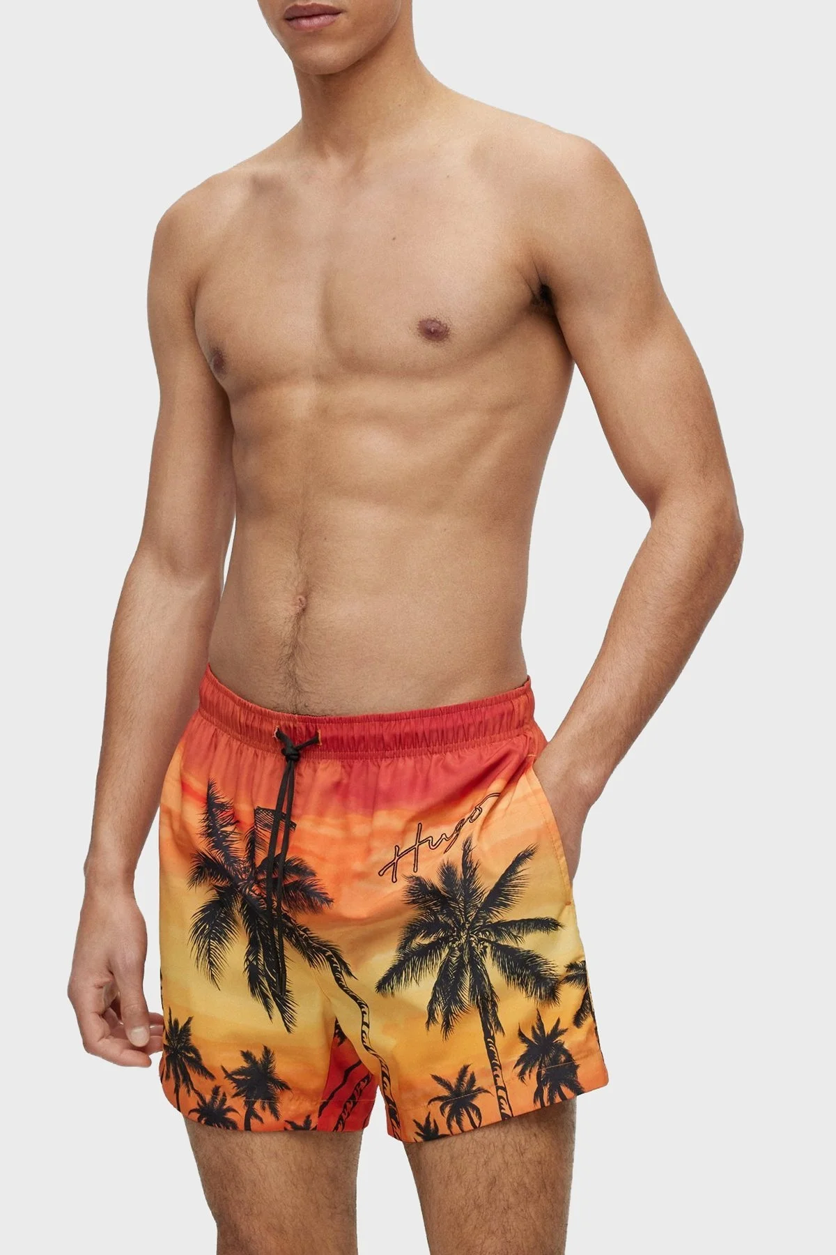 Hugo Desenli Deniz Şortu Hızlı Kuruyan Erkek Mayo Short 50491528 803 TURUNCU - 3