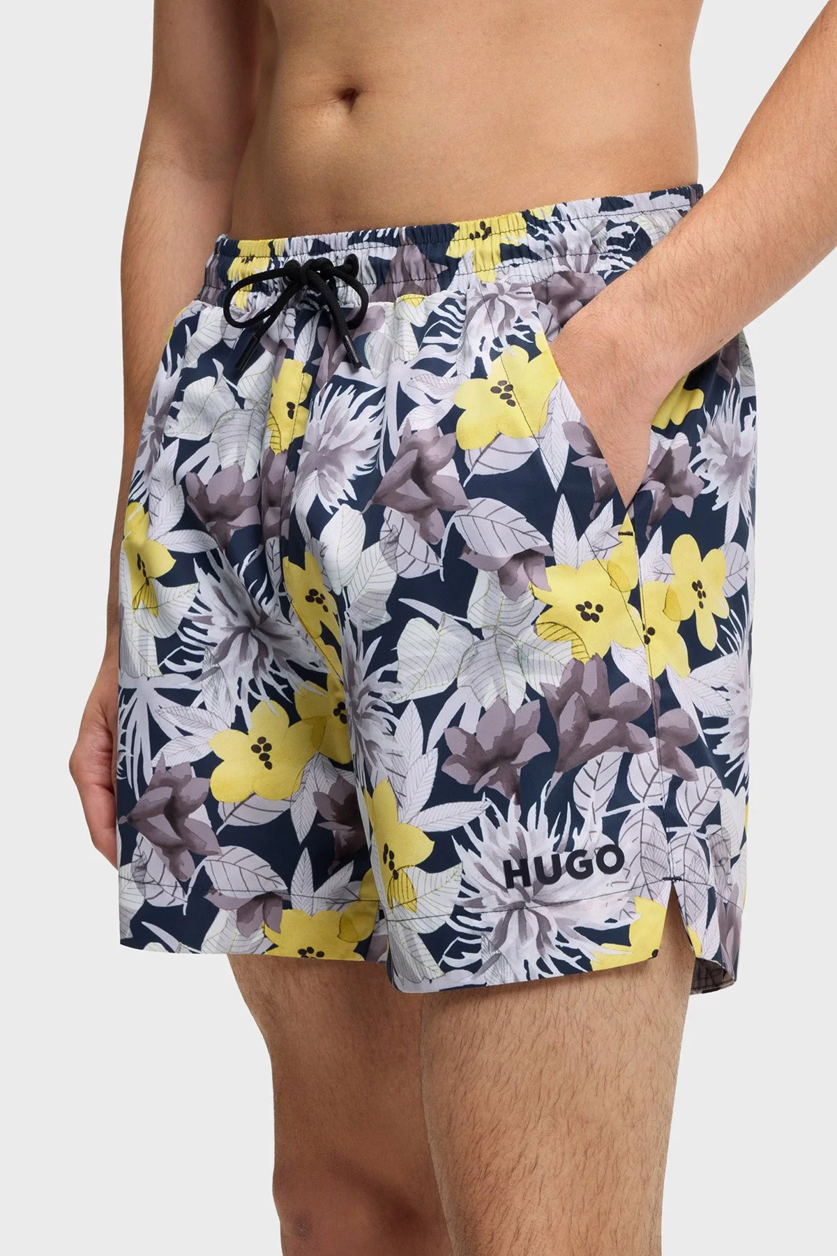 Hugo Desenli Hızlı Kuruyan Erkek Deniz Şortu 50510061 799 LACİVERT SARI - 3