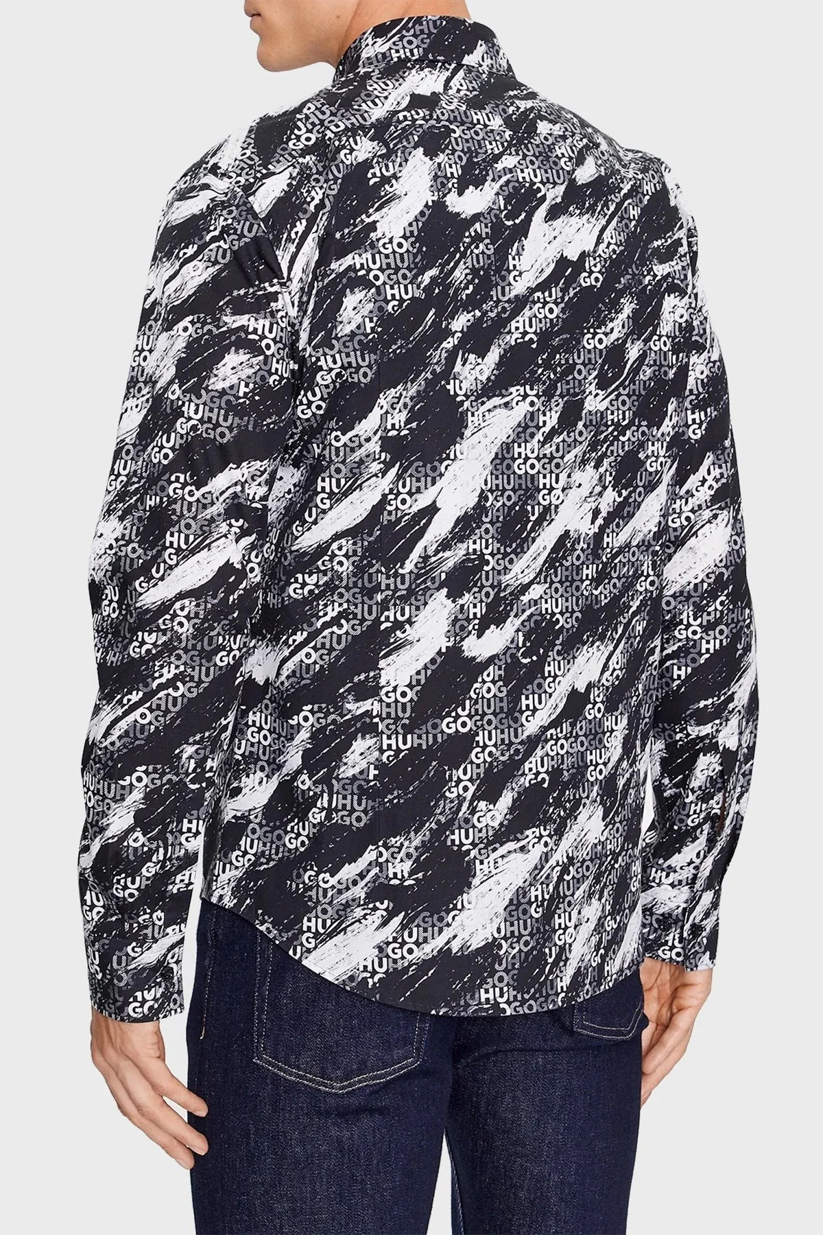 Hugo Desenli Logolu % 100 Pamuk Slim Fit Erkek Gömlek 50501841 001 SİYAH - 3