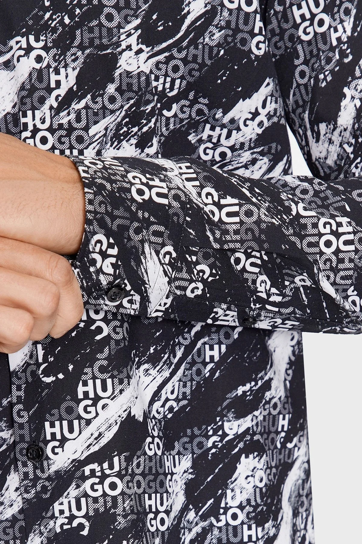 Hugo Desenli Logolu % 100 Pamuk Slim Fit Erkek Gömlek 50501841 001 SİYAH - 5